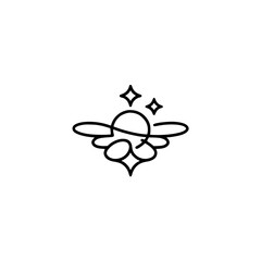 Minimalist Floral Logo with Sparkles, Line Art Illustration