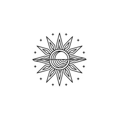 Obraz premium Sun and Moon Celestial Line Art Icon, Minimalist Design