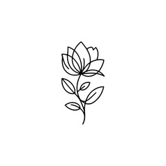 Minimalist Line Art Flower Illustration on White
