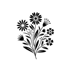 Minimalist Black & White Floral Bouquet Illustration
