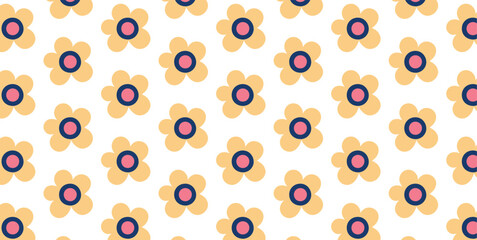 Clean yellow colour Florals Simple Decorative Flower Pattern on White Canvas