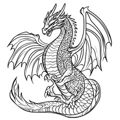 Dragon coloring book vector art, Dragon vector illustration