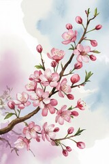 Fototapeta premium Watercolor Cherry Blossom Branch Floral Spring Bloom