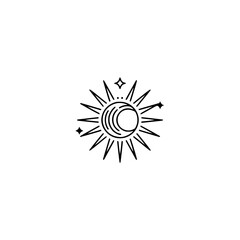Celestial Minimalist Line Art: Sun and Moon with Stars