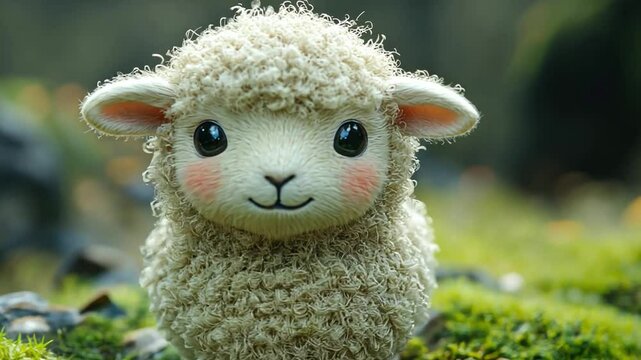 Aww Lamb: A close-up of an adorable lamb with soft, fluffy wool, showcasing its innocence with a sweet smile and sparkling eyes.