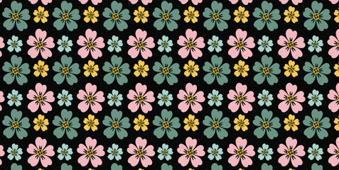 Colourful Quiet Petals Hand Drawn Seamless Floral Pattern in Dark Tones