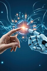 Human and Robot Hand Touching Artificial Intelligence Concept