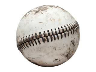 Worn out baseball with visible dirt marks isolated on transparent background