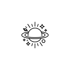 Minimalist Planet Icon: Saturn, Stars, and Space Concept