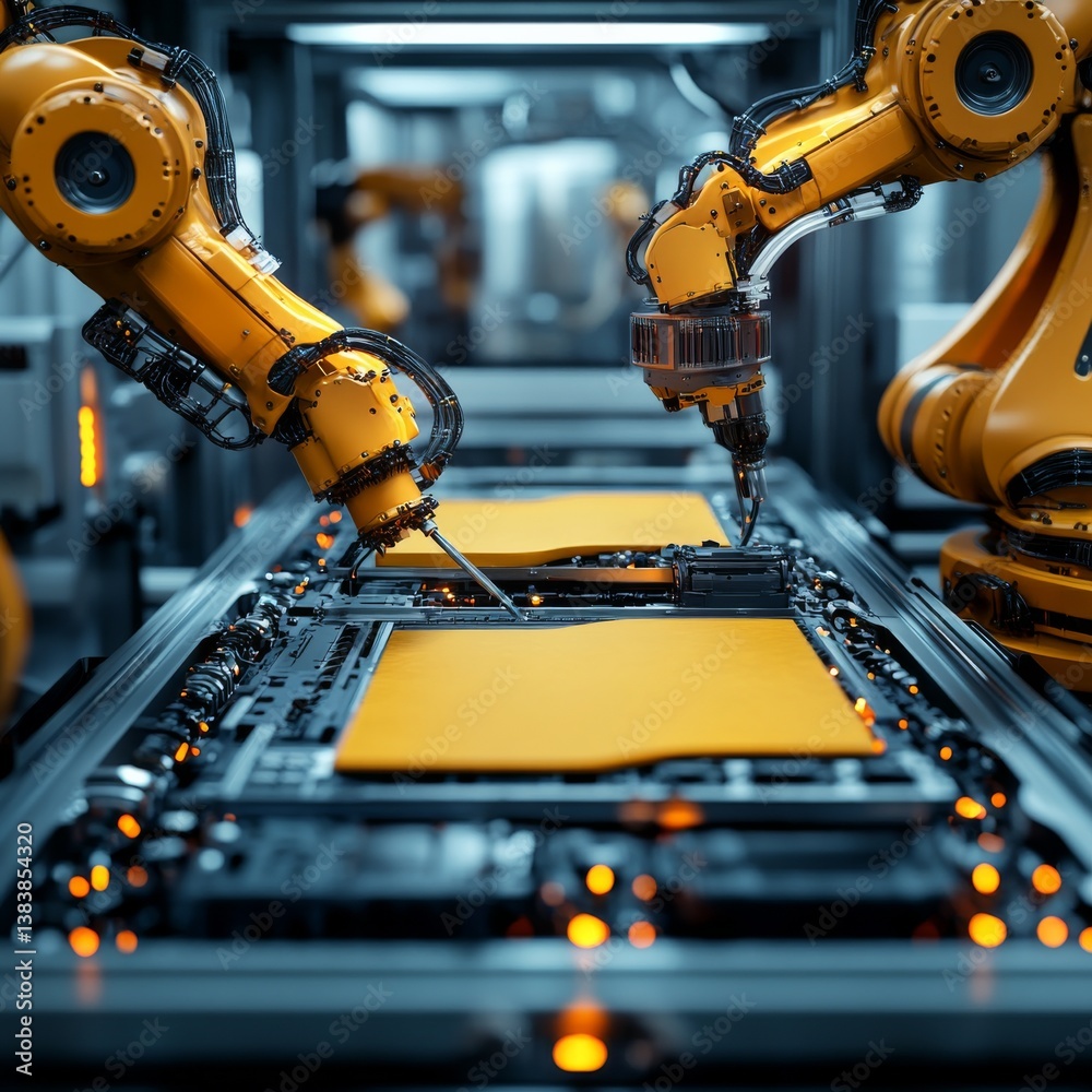 Leinwandbilder automated precision: industrial robots assembling components on a production line, showcasing advanc