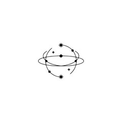 Minimalist Celestial Logo: Orbital Design with Stars, Dots