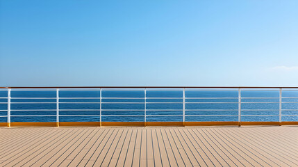 Empty Cruise Ship Deck With Blue Sky And Ocean View