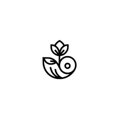 Minimalist Floral Logo: Blooming Line Art on White Background