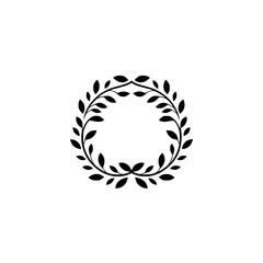 Minimalist Black Leaf Wreath on White Background