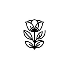 Minimalist Black Line Art Flower Illustration on White Background