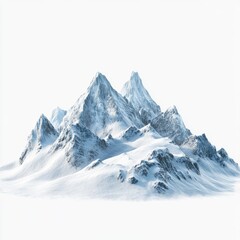 Snowy Majesty: A Winter Landscape of Jagged Peaks and Untouched Slopes Against a Bright White Backdrop