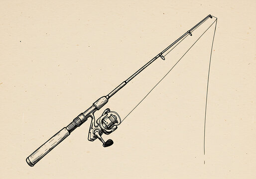 Fishing rod and reel illustration for outdoor sport and recreation art