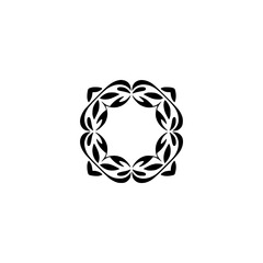 Elegant Black Leaf Motif Circle Logo on White Background