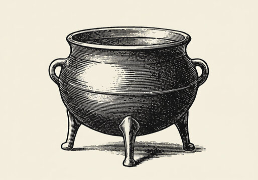 Antique cauldron illustration vintage cooking pot kitchenware image