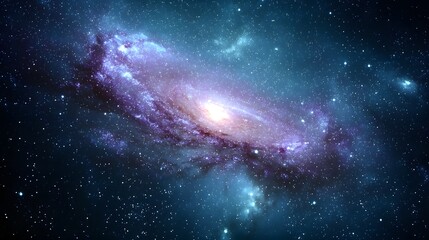 Fototapeta premium A breathtaking celestial panorama unfolds, revealing a majestic spiral galaxy. Captured in stunning detail, this image showcases vibrant cosmic dust, stellar nurseries.