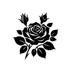 Vintage floral vector illustration of a black and white rose blossom