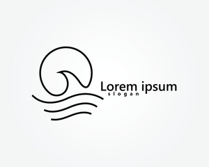 Obraz premium ocean logo, waves and sun with line concept, logo design inspiration