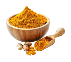 Cooking with turmeric powder kitchen food preparation home isolated on transparent background, png