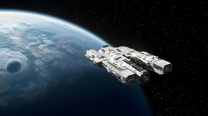 Pixelated Spaceship In Orbit Around Earth