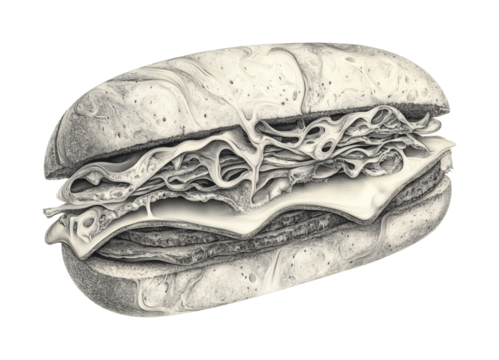 Artistic sandwich food digital creative isolated on transparent background, png