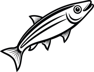 Anchovy fish Line art Design with white background
