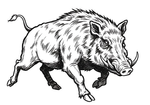 Wild boar illustration drawing vector image running animal wildlife art