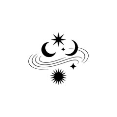 Celestial Boho Illustration: Moons, Stars, & Cosmic Swirls