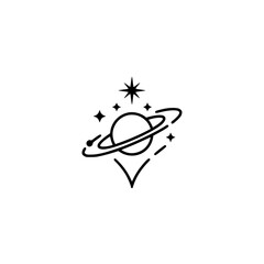 Minimalist Space Logo: Planet, Stars, and Vector Design