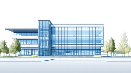 Modern glass office building architectural rendering