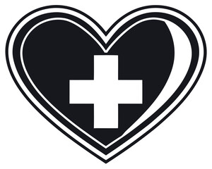 Obraz premium Black Heart with White Plus Sign: Medical and Healthcare Symbol