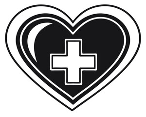 Fototapeta premium Black Heart with White Plus Sign: Medical and Healthcare Symbol