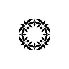 Black Floral Mandala Design on White Background, Minimalist Logo