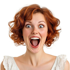 Woman with Surprised Expression and Red Hair Isolated on Transparent Background