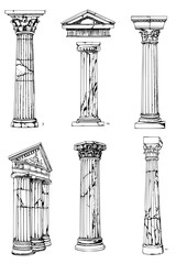 Obraz premium Collection of Ancient ruins coloring book vector designs, Ancient ruins vector image