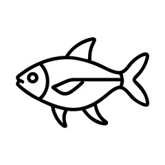 congo tetra fish vector icon, simple black outline line icon of congo tetra fish, aquarium fish vector line art icon