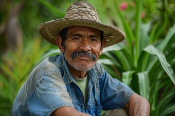 Fototapeta premium Portrait of a middle aged Mexican male gardener