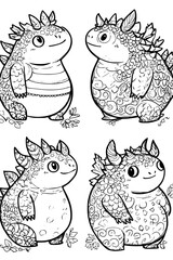Naklejka premium Collection of Chubby dragons coloring book vector designs, Chubby dragons vector image