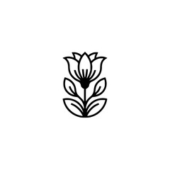 Minimalist Floral Emblem: Black & White Flower Logo on White