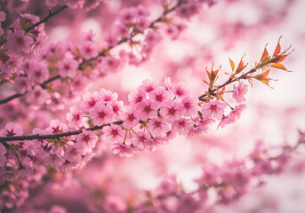 Obraz premium Beautiful pink cherry blossom tree flowers spring season floral bloom