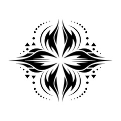 Symmetric Black Floral Design on Gray: Elegant Ornament, Tattoo Style