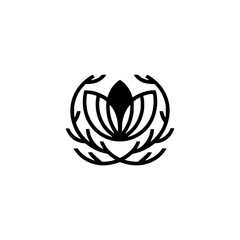 Minimalist Lotus Flower Logo, Black and White, Vector Design