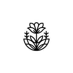Minimalist Floral Logo: Botanical Illustration, Black Outline