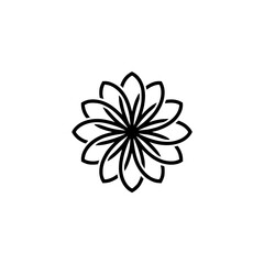 Minimalist Floral Icon: Geometric Black Flower on White Background
