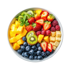Colorful bowl of fruit salad bright and wholesome eats isolated on transparent background, png