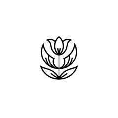 Minimalist Black Tulip Logo on White, Botanical Design, Modern Style
